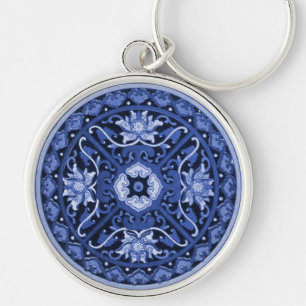 Antique Chinese Blue & White Mandala Keychain
