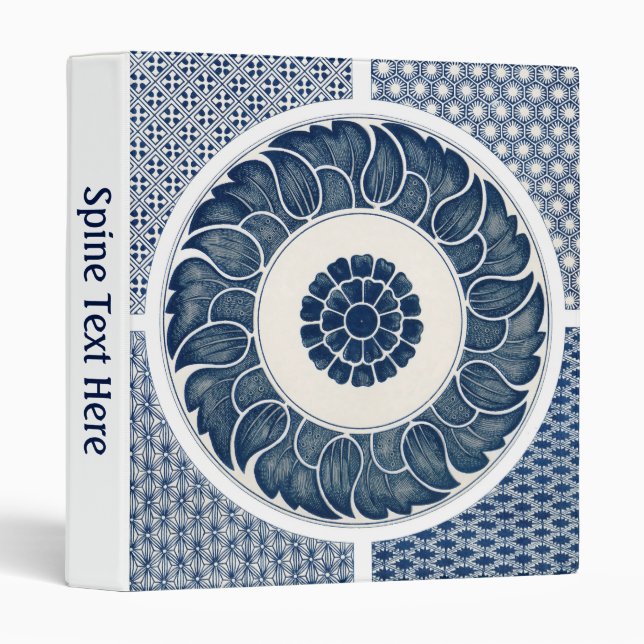 Antique Chinese Blue White Porcelain Pattern 3 Ring Binder (Front/Spine)
