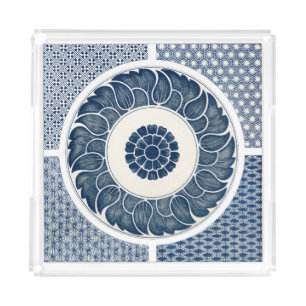 Antique Chinese Blue White Porcelain Pattern Acrylic Tray