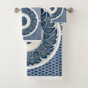 Antique Chinese Blue White Porcelain Pattern Bath Towel Set