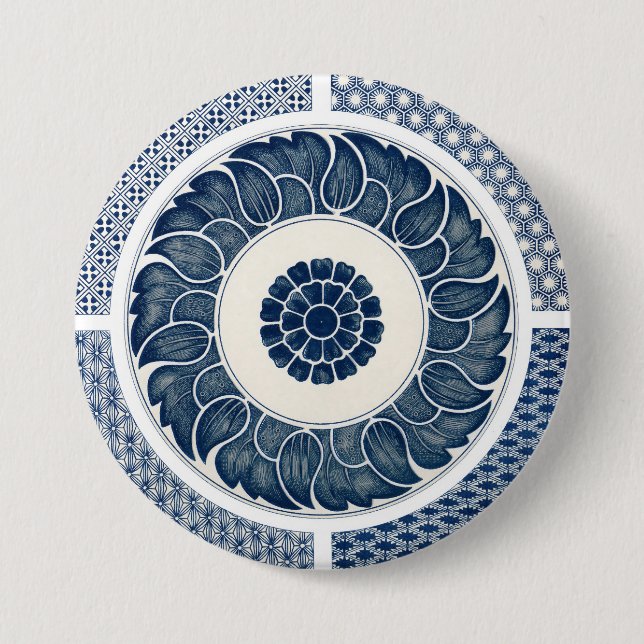 Antique Chinese Blue White Porcelain Pattern Button (Front)