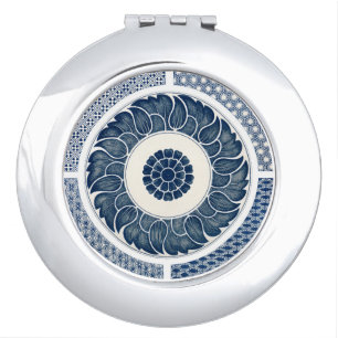 Antique Chinese Blue White Porcelain Pattern Compact Mirror