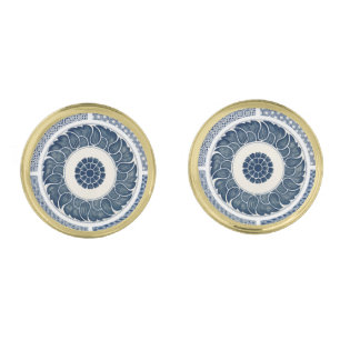 Antique Chinese Blue White Porcelain Pattern Cufflinks