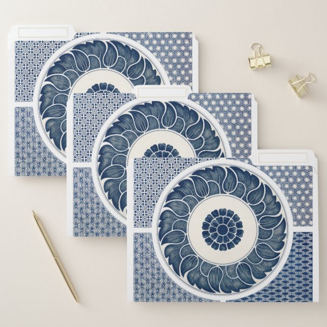 Antique Chinese Blue White Porcelain Pattern File Folder (Set)