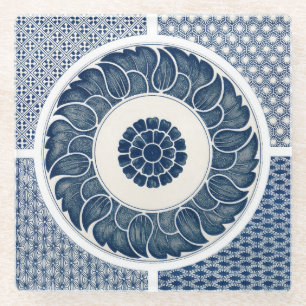 Antique Chinese Blue White Porcelain Pattern Glass Coaster