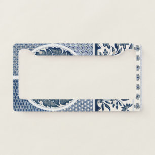 Antique Chinese Blue White Porcelain Pattern License Plate Frame