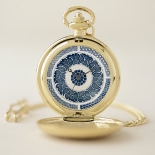 Antique Chinese Blue White Porcelain Pattern Pocket Watch