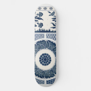 Antique Chinese Blue White Porcelain Pattern Skateboard