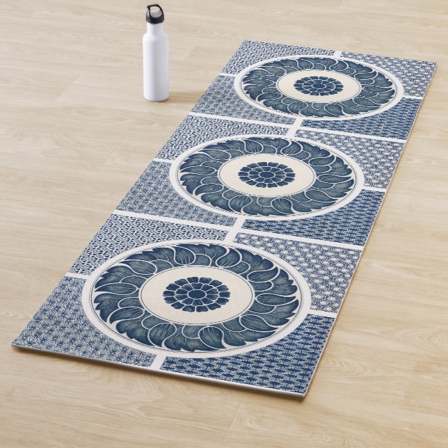 Antique Chinese Blue White Porcelain Pattern Yoga Mat (In Situ)