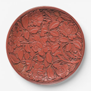 Antique Chinese Cinnabar Carved Floral Faux China Paper Plates