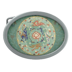 Antique Chinese Circle Blue Green Belt Buckle
