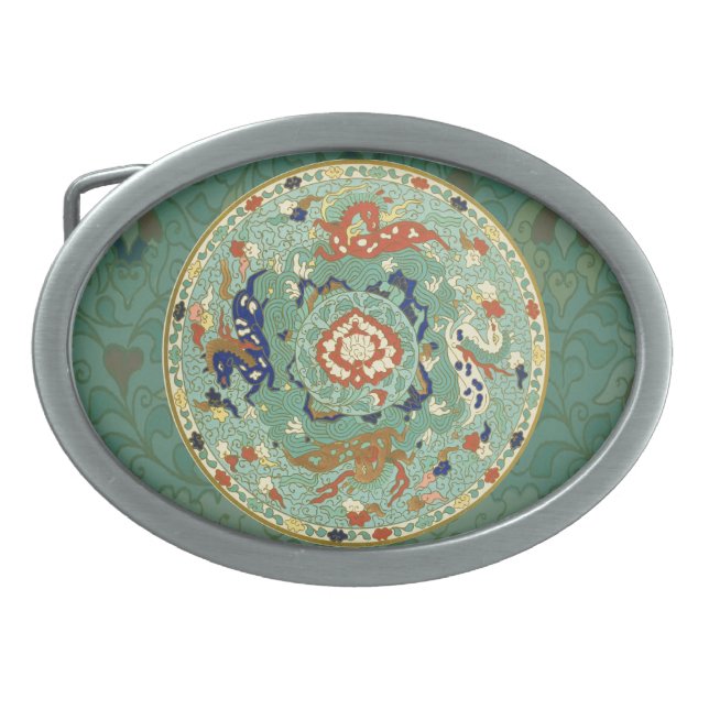 Antique Chinese Circle Blue Green Belt Buckle (Front)