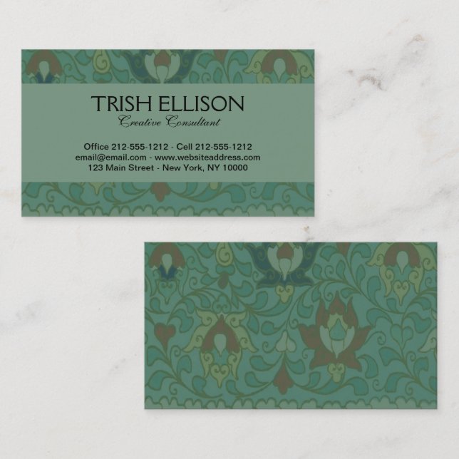 Antique Chinese Circle Blue Green Business Card (Front/Back)