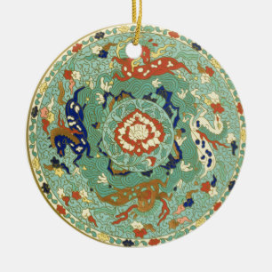 Antique Chinese Circle Blue Green Ceramic Ornament