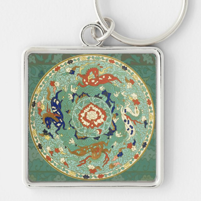Antique Chinese Circle Blue Green Keychain (Front)