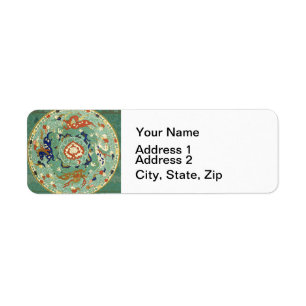 Antique Chinese Circle Blue Green Label