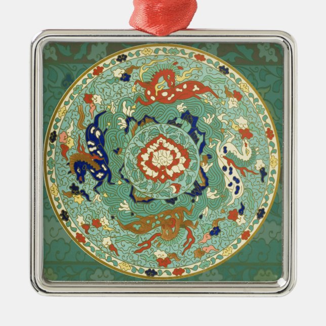 Antique Chinese Circle Blue Green Metal Ornament (Front)