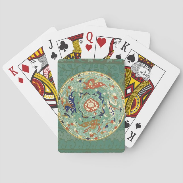 Antique Chinese Circle Blue Green Poker Cards (Back)