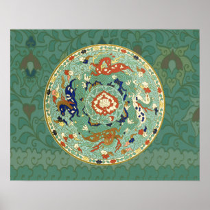 Antique Chinese Circle Blue Green Poster