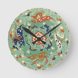 Antique Chinese Circle Blue Green Round Clock
