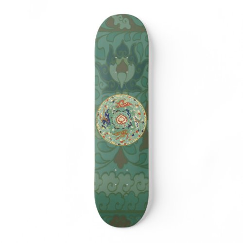 Antique Chinese Circle Blue Green Skateboard