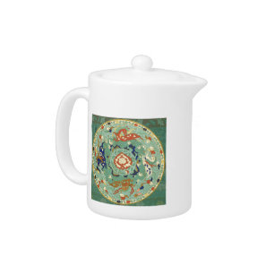 Antique Chinese Circle Blue Green Teapot