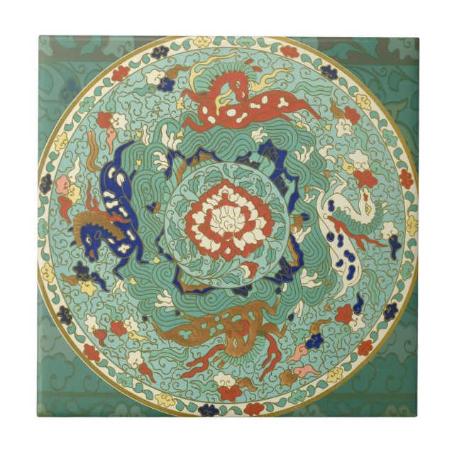 Antique Chinese Circle Blue Green Tile (Front)