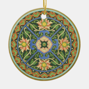 Antique Chinese Cloisonne Pattern: Jade Green Ceramic Ornament