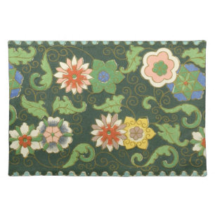Antique Chinese Cloisonne Pattern: Jade Green Cloth Placemat