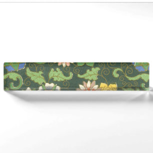 Antique Chinese Cloisonne Pattern: Jade Green Desk Name Plate