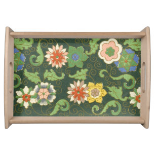 Antique Chinese Cloisonne Pattern: Jade Green Serving Tray