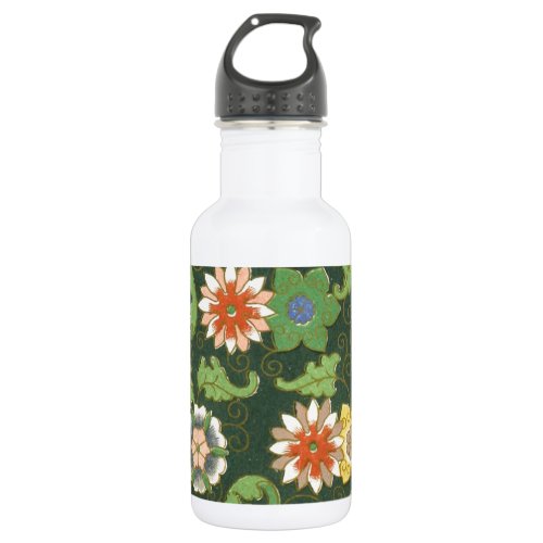 Antique Chinese Cloisonne Pattern: Jade Green Stainless Steel Water Bottle