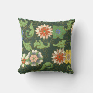 Antique Chinese Cloisonne Pattern: Jade Green Throw Pillow