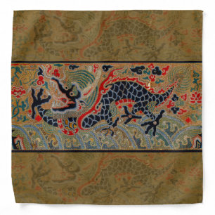 Antique Chinese Dragon Silk Embroidery Pattern Bandana