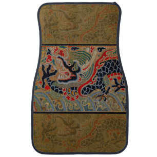 Antique Chinese Dragon Silk Embroidery Pattern Car Floor Mat