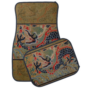 Antique Chinese Dragon Silk Embroidery Pattern Car Floor Mat