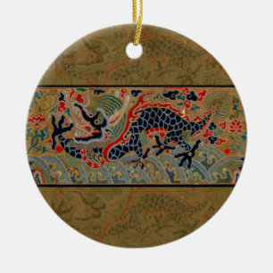 Antique Chinese Dragon Silk Embroidery Pattern Ceramic Ornament