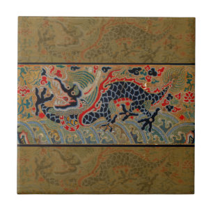 Antique Chinese Dragon Silk Embroidery Pattern Ceramic Tile