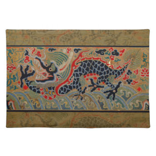 Antique Chinese Dragon Silk Embroidery Pattern Cloth Placemat