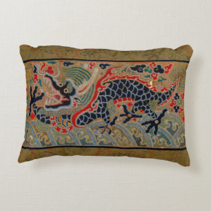 Antique Chinese Dragon Silk Embroidery Pattern Decorative Pillow