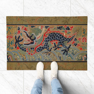 Antique Chinese Dragon Silk Embroidery Pattern Doormat