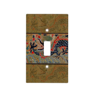 Antique Chinese Dragon Silk Embroidery Pattern Light Switch Cover