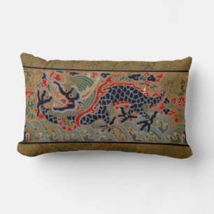 Antique Chinese Dragon Silk Embroidery Pattern Lumbar Pillow