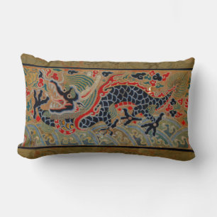 Antique Chinese Dragon Silk Embroidery Pattern Lumbar Pillow