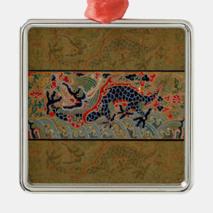 Antique Chinese Dragon Silk Embroidery Pattern Metal Ornament