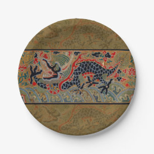 Antique Chinese Dragon Silk Embroidery Pattern Paper Plates