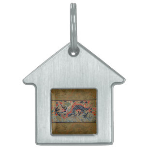 Antique Chinese Dragon Silk Embroidery Pattern Pet Name Tag