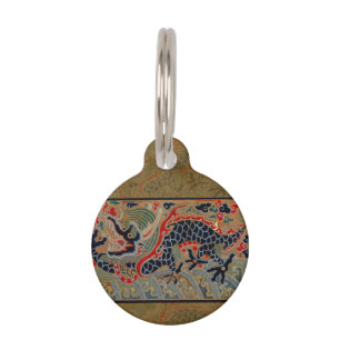 Antique Chinese Dragon Silk Embroidery Pattern Pet Name Tag
