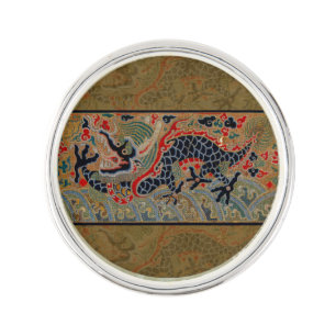 Antique Chinese Dragon Silk Embroidery Pattern Pin