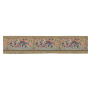 Antique Chinese Dragon Silk Embroidery Pattern Short Table Runner